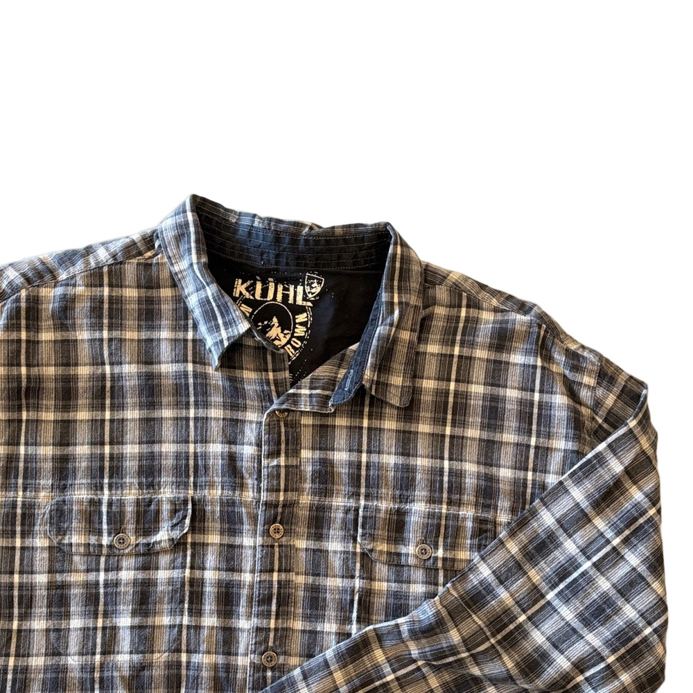 Kuhl Mountain Grown Plaid Button Down Shirt Men’s XL Gray Long Sleeve Outdoor